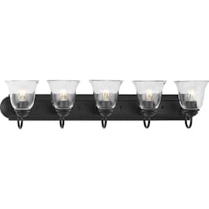 Clear Glass 36 in. 5-Light Matte Black Transitional Vanity Light with Clear Glass for Bathroom