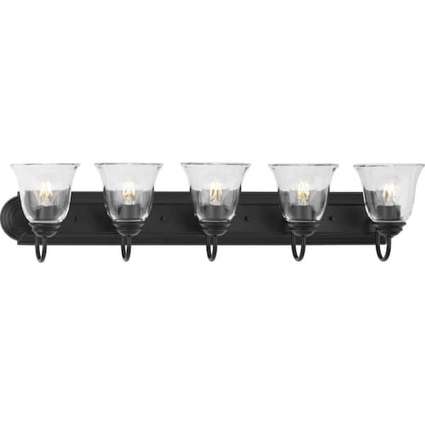 Progress Lighting Clear Glass 36 in. 5-Light Matte Black Transitional Vanity Light with Clear Glass for Bathroom