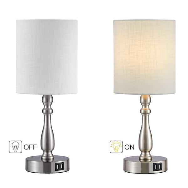 Loodgieter Excentriek Voorvoegsel TRUE FINE 16.5 in. Brushed Steel Touch Control 3-Way Table Lamp with 2 USB  Ports, 4-Watt LED Bulb Included 20080T-BN - The Home Depot