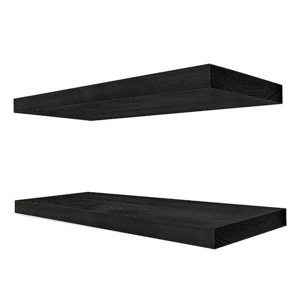 Solid Wood Floating Shelves, 16 in. W x 5.5 in. D Black Wood Decorative Wall Shelf, Set of-2 100% Premium Solid Pine