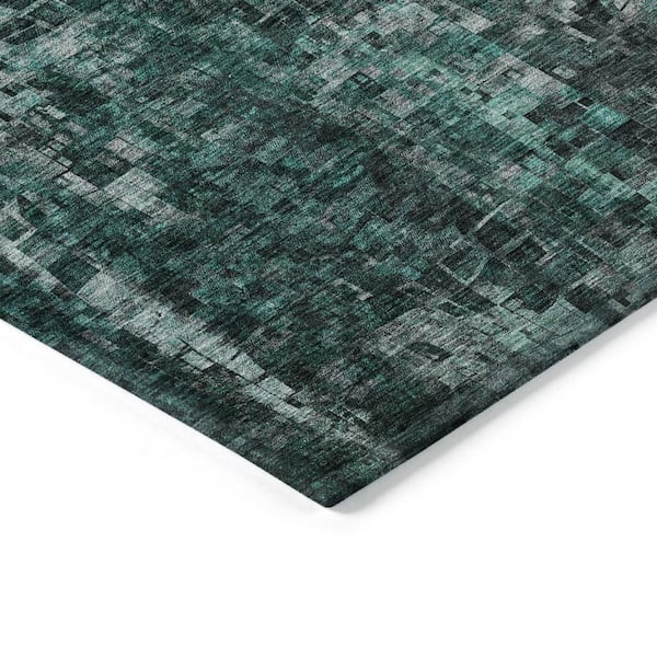 Teal Blue, Aqua, Gray 8 ft. x 10 ft. Woven Abstract Polyester Rectangle Indoor/Outdoor Area Rug
