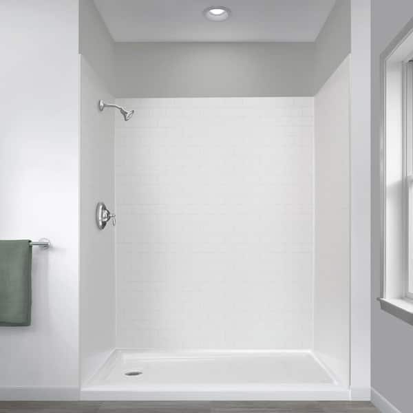 CRAFT + MAIN Jetcoat 32 in. x 60 in. x 78 in. Shower Kit in White Subway with Left 30 in. Drain Base in White (5-Piece)