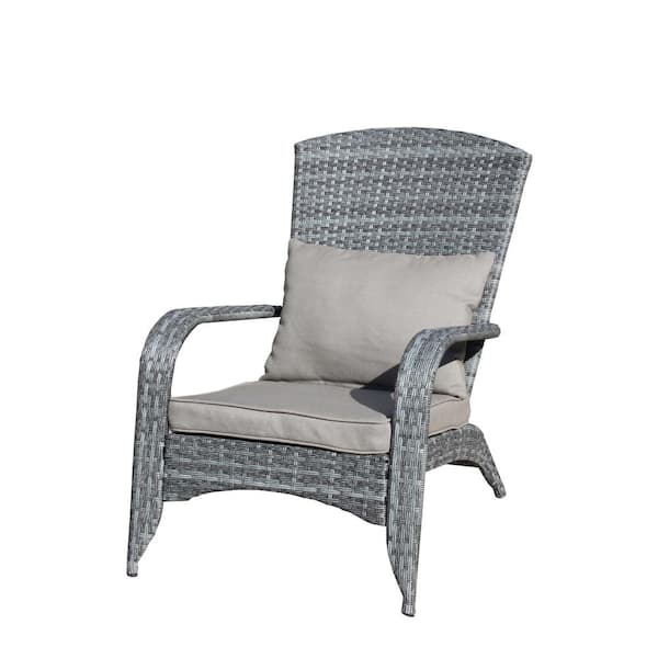 TIRAMISUBEST Gray Wicker Outdoor Lounge Chair with Gray Cushions