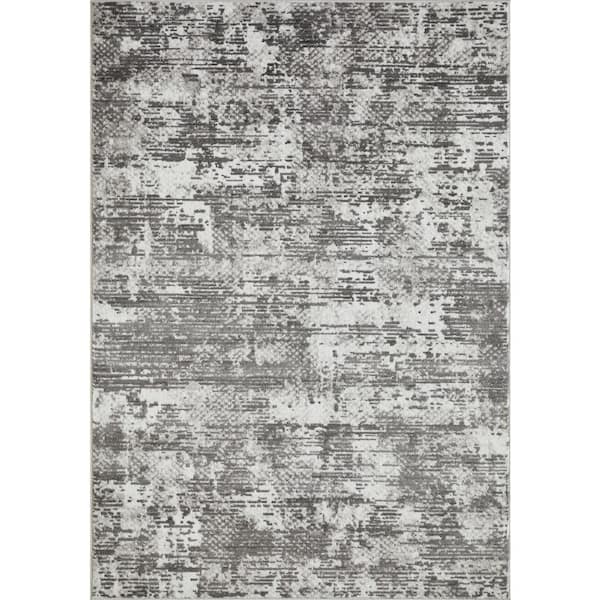 LOOMAKNOTI Rhane Afrey Gray 9 ft. 10 in. x 12 ft. 10 in. Abstract Polypropylene Area Rug