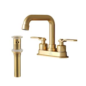 4 in. Centerset 2-Handle High-Arc Bathroom Faucet with Pop-Up Drain Kit in Brushed Gold
