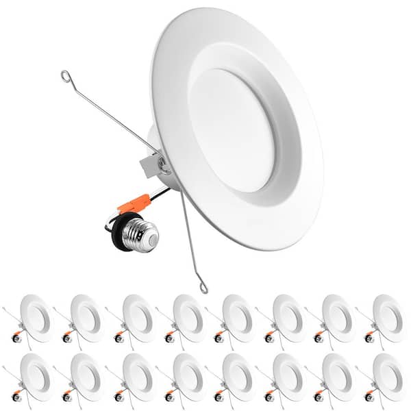 LUXRITE 5/6 in. Can Light 14W to 90W 5-Color Selectable Dimmable Smooth Trim Remodel Integrated LED Recessed Light Kit (16-Pack)