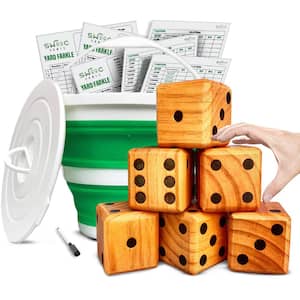 Yardzee Farkle and 20 Plus Games LightWeight Yard Dice Game (All Weather) with Collapsible Bucket Score Cards and Marker