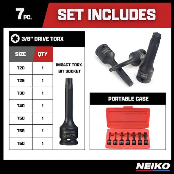 NEIKO 3/8 in. Drive Torx Star Impact Socket Set (7-Piece) 01132B