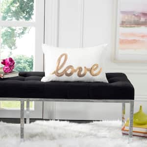 First Comes Love Gold/Cream 18 in. x 12 in. Throw Pillow