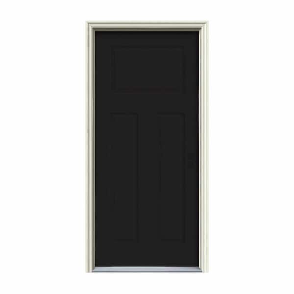 JELD-WEN 32 in. x 80 in. 3-Panel Craftsman Black Painted Steel Prehung Left-Hand Inswing Front Door w/Brickmould