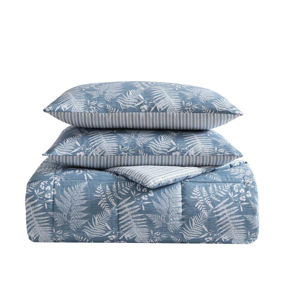 Twin Blue Microfiber Reversible Bedspread Set