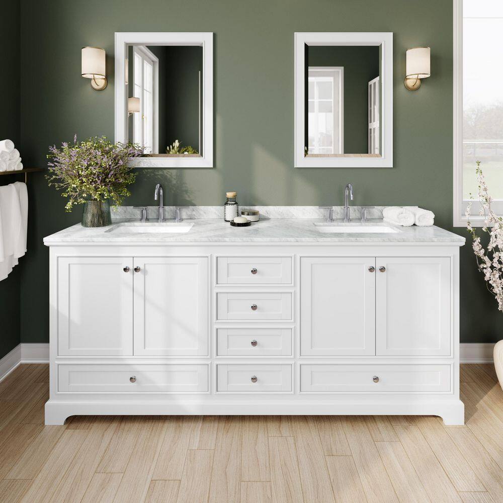 Deborah 80 in. W x 22 in. D x 35 in. H Double Bath Vanity in White with White Carrara Marble Top and 24 in. Mirrors price history on PriceWatchPro