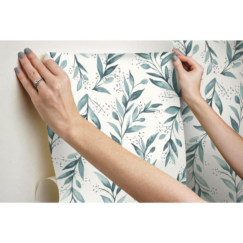Blue Olive Branch Peel and Stick Vinyl Wallpaper