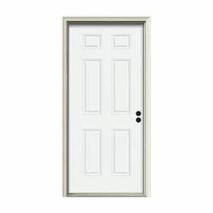 32 in. x 80 in. 6-Panel White Painted Steel Prehung Left-Hand Inswing Front Door w/Brickmould
