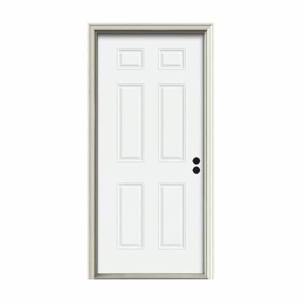 JELD-WEN 32 in. x 80 in. 6-Panel White Painted Steel Prehung Left-Hand Inswing Front Door w/Brickmould