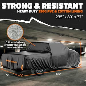 235 in. x 80 in. x 77 in. Extra Thick Heavy-Duty Waterproof Pickup Truck Car Cover - 250g PVC Cotton Lined - Black