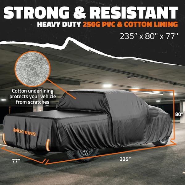 235 in. x 80 in. x 77 in. Extra Thick Heavy-Duty Waterproof Pickup Truck Car Cover - 250g PVC Cotton Lined - Black