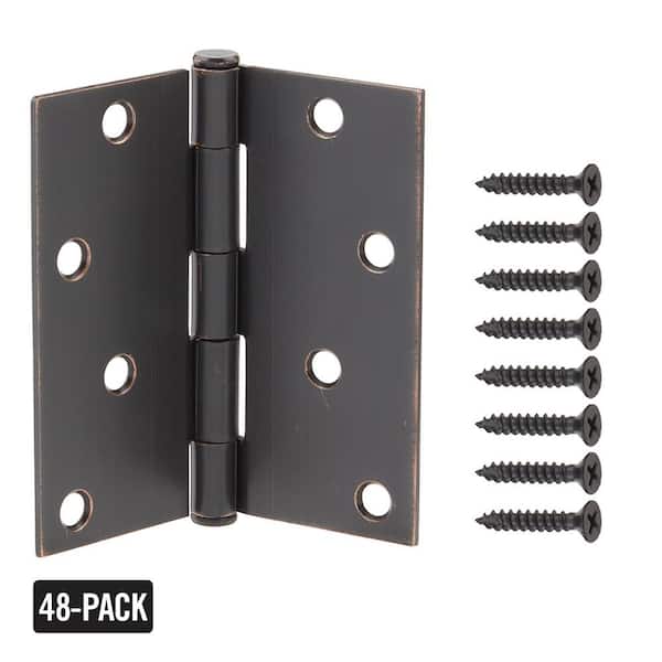 Everbilt 4 in. Square Corner Oil-Rubbed Bronze Door Hinge Value Pack (48-Pack)
