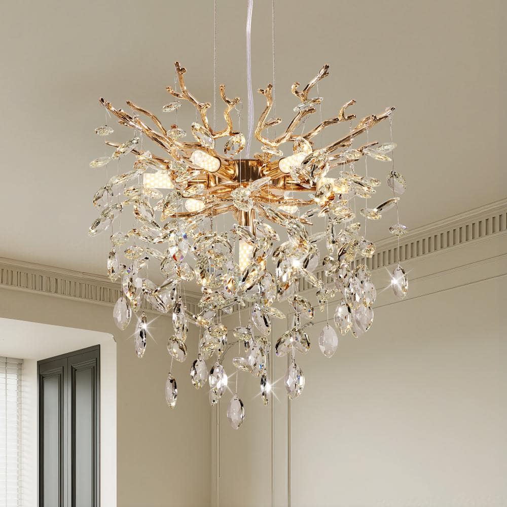 18 in. 7-Light Luxury Gold Crystal Pendant Lighting Chandelier with Crystal Shade price history on PriceWatchPro