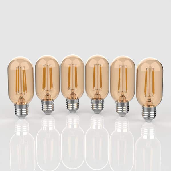 JONATHAN Y 40-Watt Equivalent T45 LED Non-Dimmable Edison Glass Bulbs w/E26 Base, WW 2700K, 350 Lumen, Tinted Amber (Pack of 6)