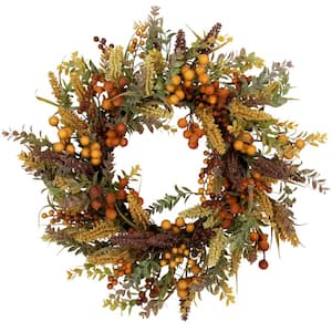 24 in. Unlit Real Touch️ Mixed Foliage and Berries Artificial Fall Harvest Wreath