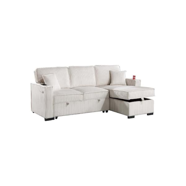 Foi 93 in. Square Arm Corduroy L-Shaped Sectional Sofa in. Beige and Black