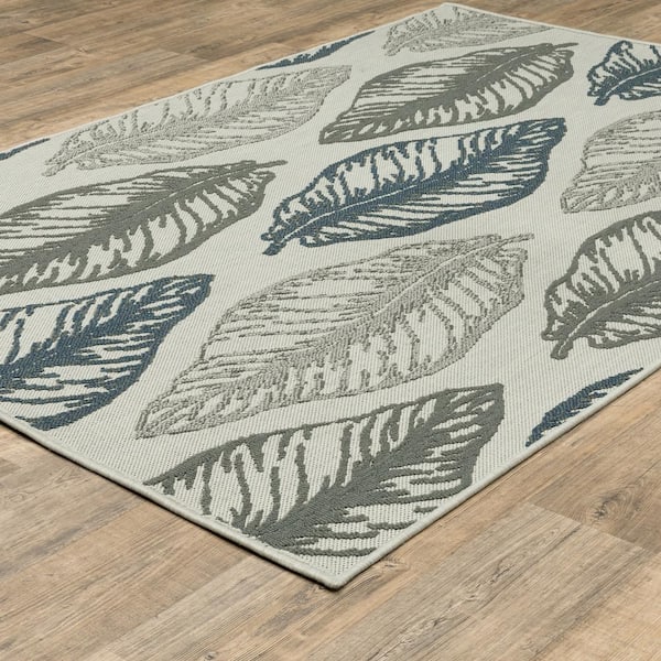 Traverse Beige/Grey 9 ft.10 in. x 12 ft. 10 in. Botanical Indoor/Outdoor Area Rug
