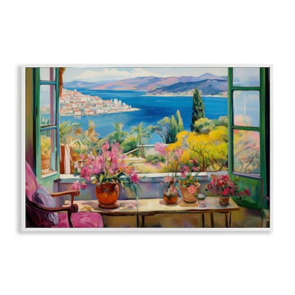 Stupell Industries Seaside Window View by LSR Design Studio White Framed Nature Giclee Art Print 16 in. x 24 in.