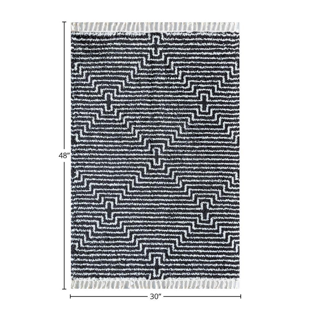 Bennett Black and White Geometric Shag Area Rug