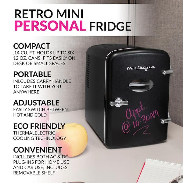 Nostalgia Electrics Retro 6-Can 0.14 Cu Ft Personal Cooling And Heating  Refrigerator With Carry Handle, Aqua