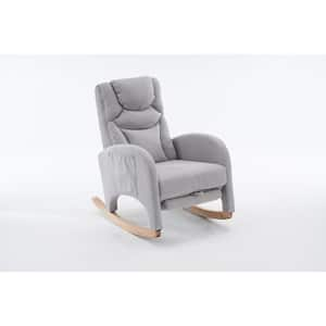 Natural Wood Outdoor Rocking Chair with Light Gray Cushion, Adjustable Footrest