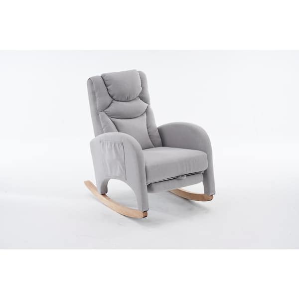 Tenleaf Natural Wood Outdoor Rocking Chair with Light Gray Cushion, Adjustable Footrest