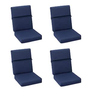 20.5 in. x 20.5 in. Outdoor High Back Chair Cushion with Adjustable Buckles and Ties in Dark Blue (4-Pack)