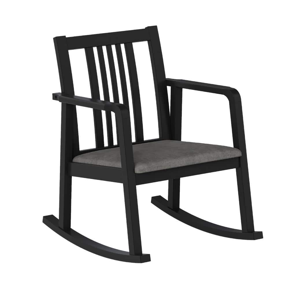 28 in. Rubber Wood Patio Rocking Chair with Linen Cushion, Slatted Back and 400 lb. Capacity, Black price history on PriceWatchPro
