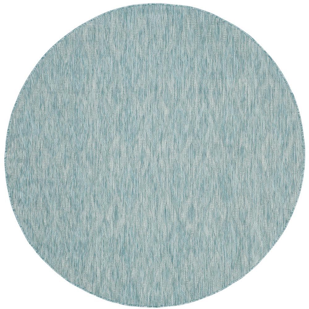 Aqua Blue Round Geometric Synthetic Outdoor Area Rug