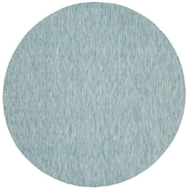 SAFAVIEH Courtyard Aqua 7 ft. x 7 ft. Round Solid Indoor/Outdoor Patio  Area Rug