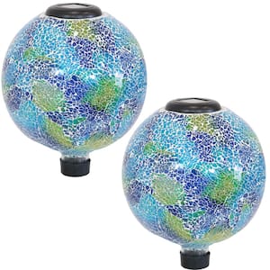 10 in. Azul Terra Glass Gazing Ball Globe - LED Solar Light (Set of 2)