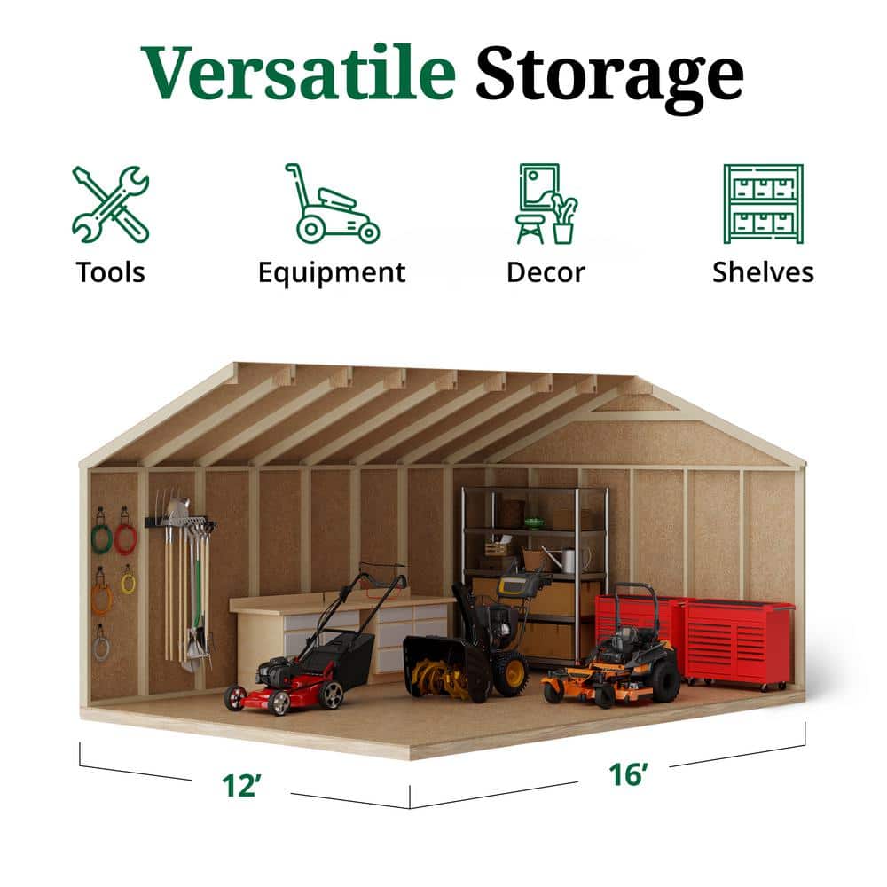 12' x 16' Brown Wood Storage Shed with Windows and Floor