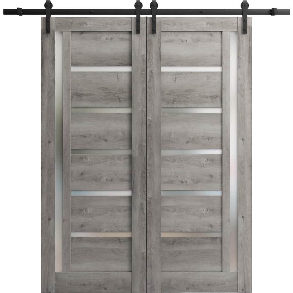 Assemble Required 18 in. x 96 in. 2 Panel Frosted Glass Nebraska Grey Solid MDF Sliding Barn Door with Hardware Kit price history on PriceWatchPro