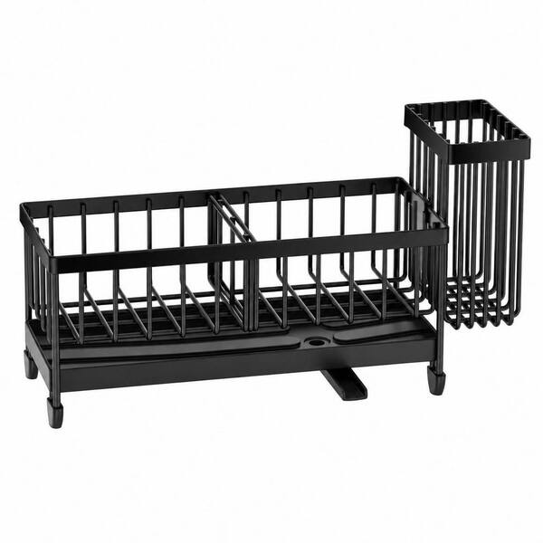 Black Stainless Steel Kitchen Sink Caddy Organizer with Rotatable Spout for Countertop Use