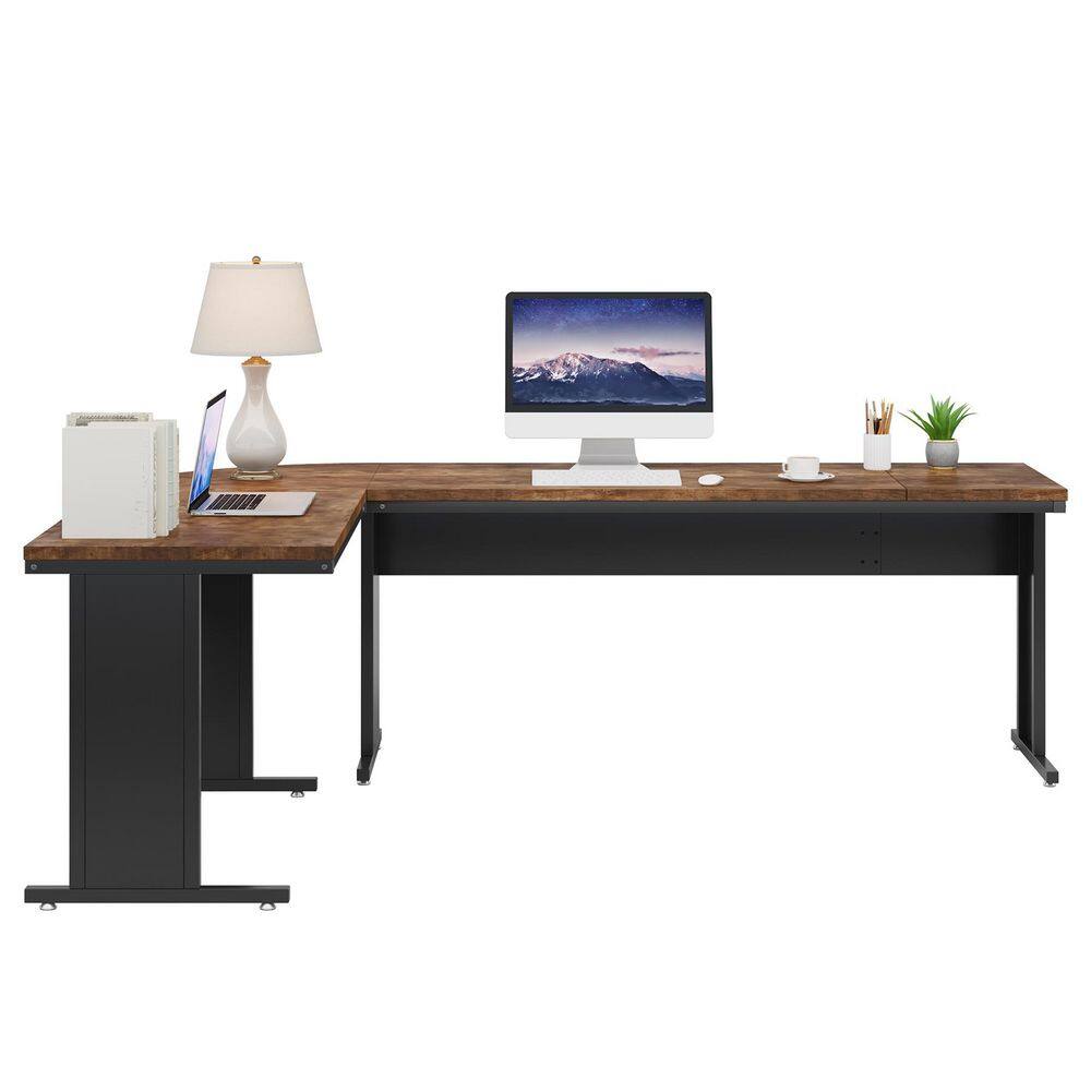 Capen 83 in. L-Shaped Wood Brown Computer Desk Reversible Executive Office Desk Corner Computer Table for Home Office