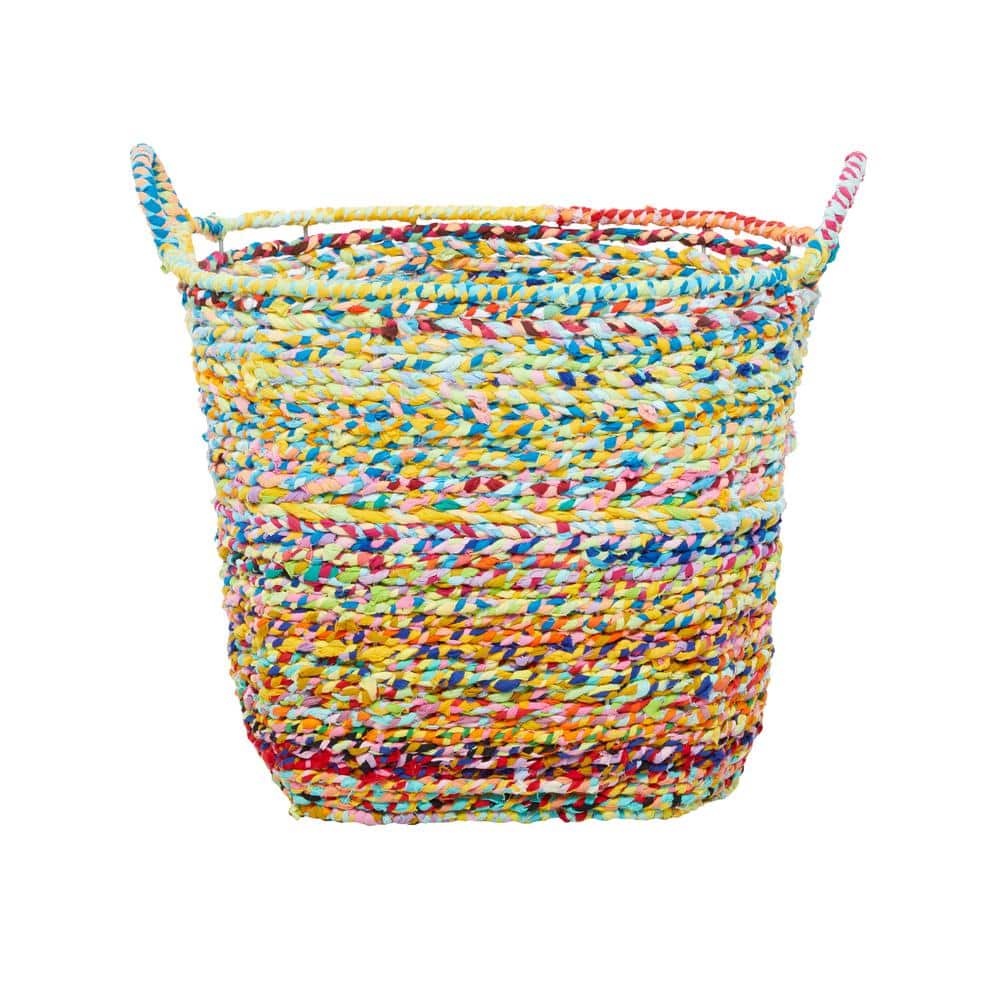 Industrial Charm Multi-Colored Fabric Storage Basket with Iron Frame