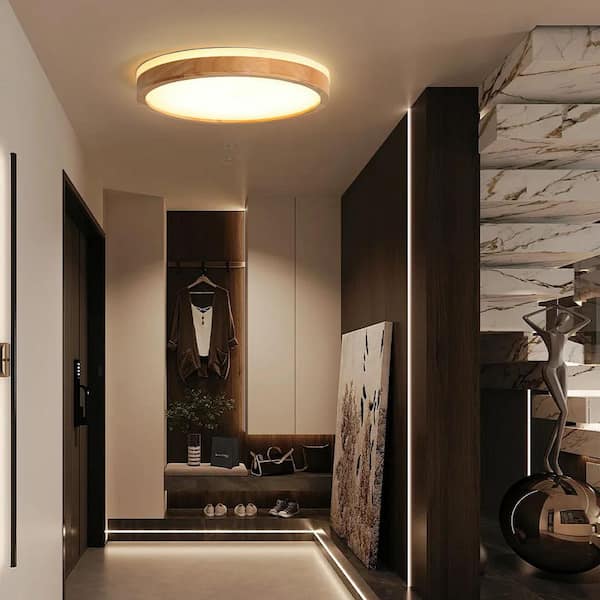 ◆ニチベイ◆ウッドブラインド◆W1220×H920◆O-2506BL7◆ HUOKU Lumin 20 in. Yellow Wood Integrated LED Flush Mount