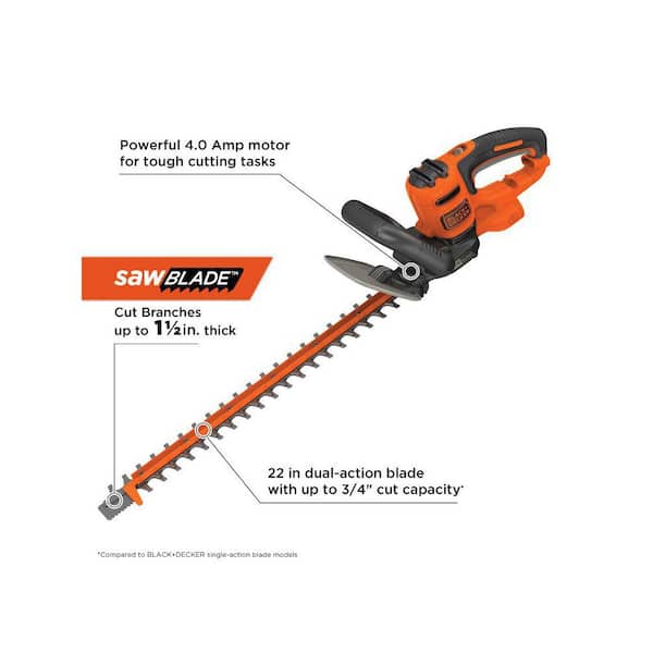 22 in. 4.0 Amp Corded Dual Action Electric Hedge Trimmer with Saw Blade Tip