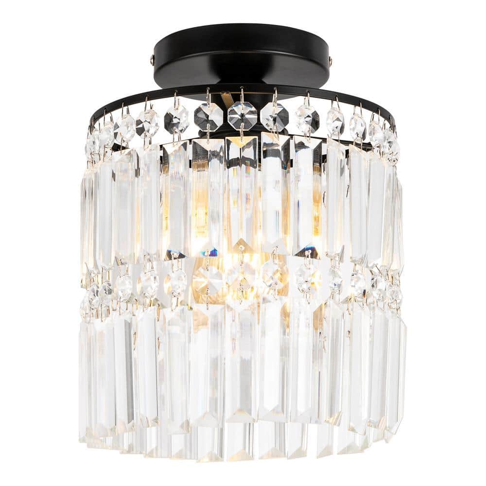 OUKANING 7.87 in. 1-Light Black Modern Semi-Flush Mount Ceiling