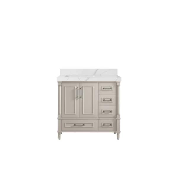 Willow Collections Hudson 36 in. W. x 22 in. D x 36 in. H Single Left Offset Sink Bath Vanity Fine Grain with 2 in. Calcutta Laza Qt. Top
