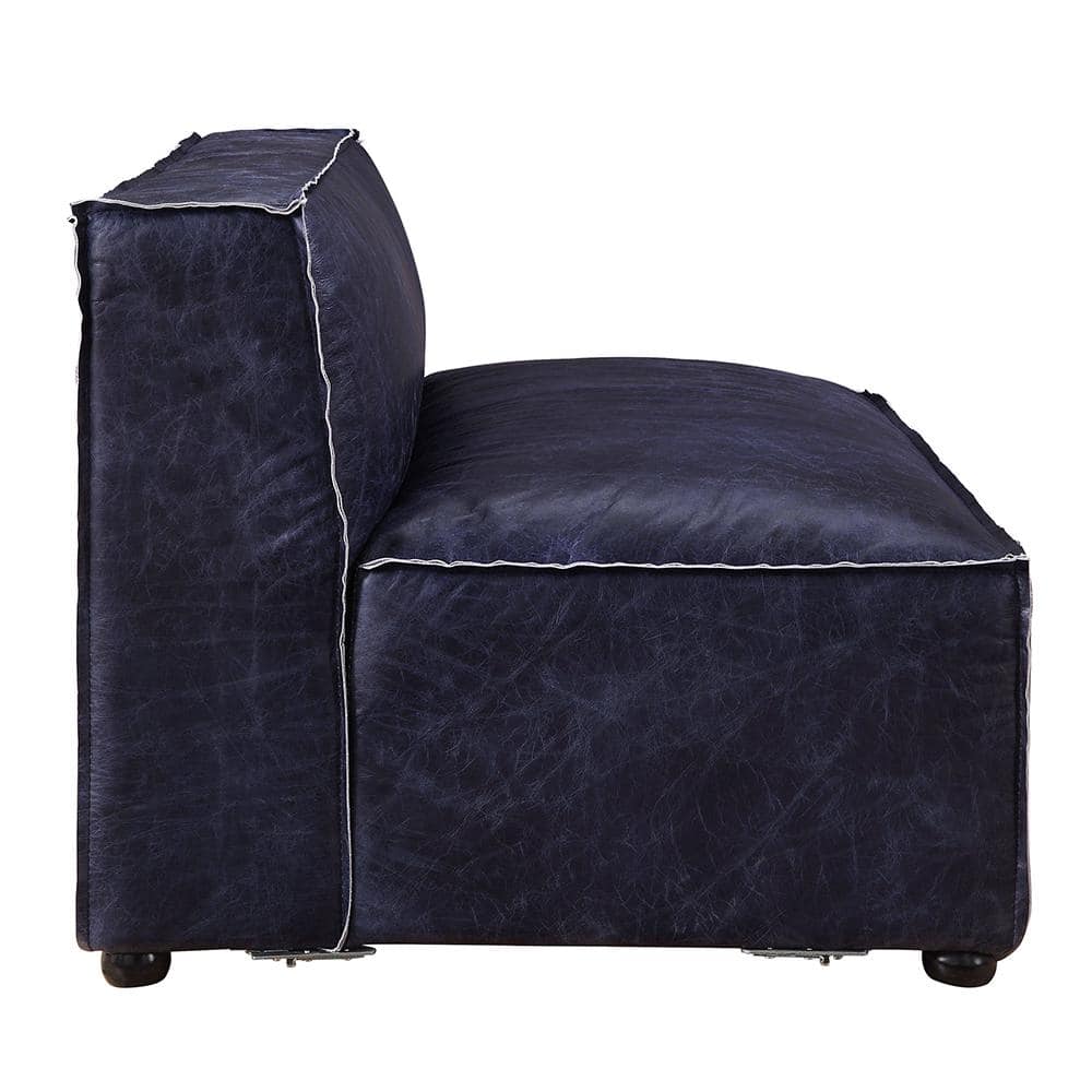 Vintage Blue Top Grain Leather Armless Loveseat