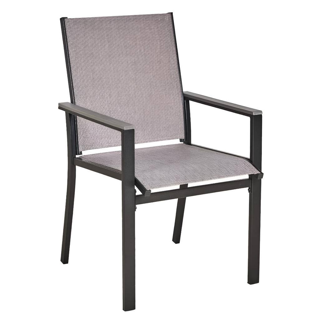 Black Metal Outdoor Chair, Textilene Patio Furniture Chair with Armrest for