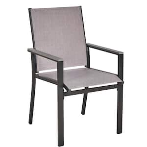 Black Metal Outdoor Chair, Textilene Patio Furniture Chair with Armrest for Lawn, Garden and Backyard, Set of 2