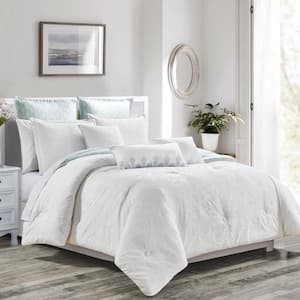 8-Piece White Luxury Reversible Embroidery Microfiber Queen Comforter Set